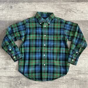 Ralph Lauren Plaid Button Up Dress Shirt Boys 5 Green Blue Cotton Long Sleeve